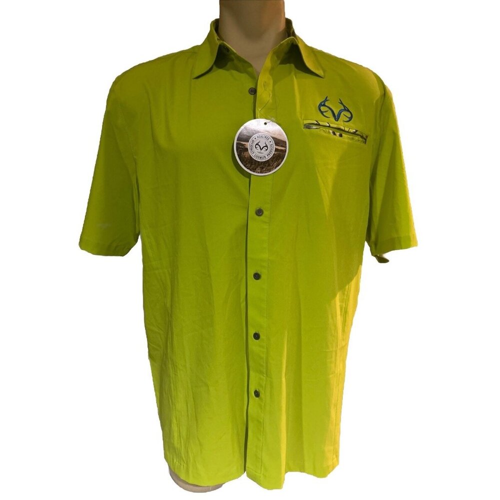 Realtree Men's Outdoor Utility Pocket Button-Up Shirt Green Large New